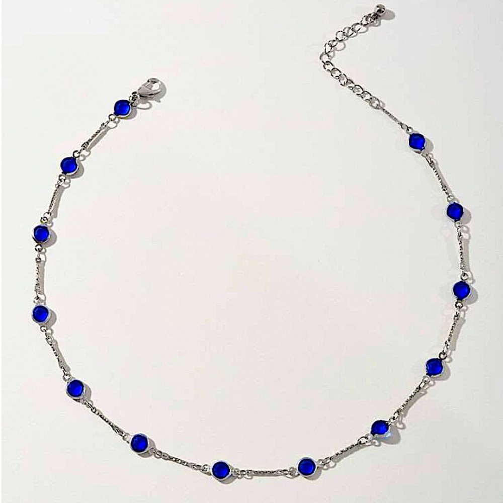 Sterling Silver Blue Sapphire Zircon Choker Necklace - Picture 2 of 5